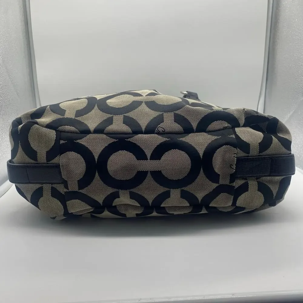 Coach Gray Black Madison Op Art Maggie Shoulder Bag Y2K Jacquard Leather Retro